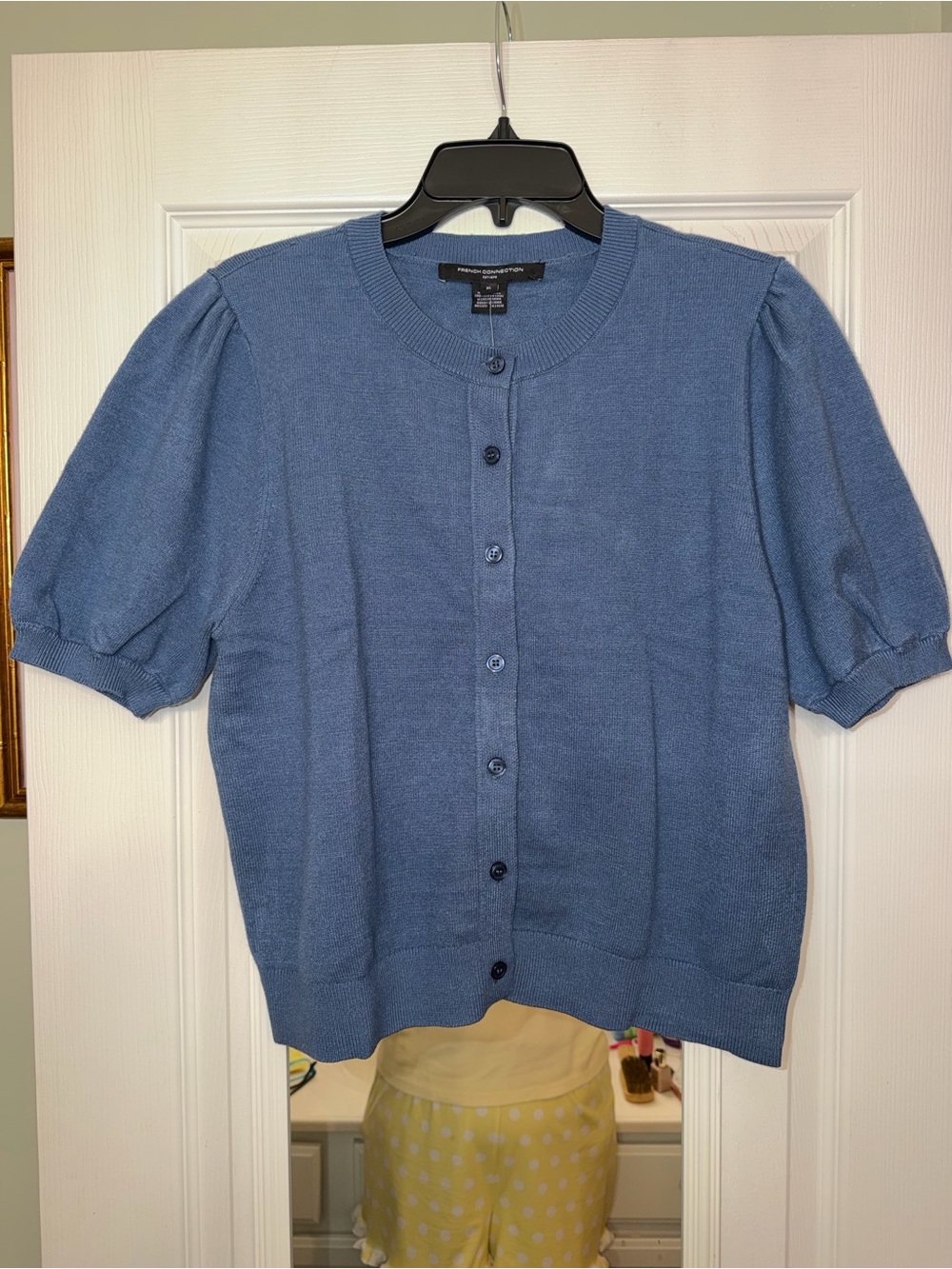 French Connection Blue Short Sleeve Button-Up Cardigan NWT